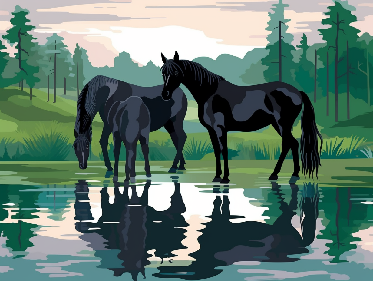 illustration of friesian-horses