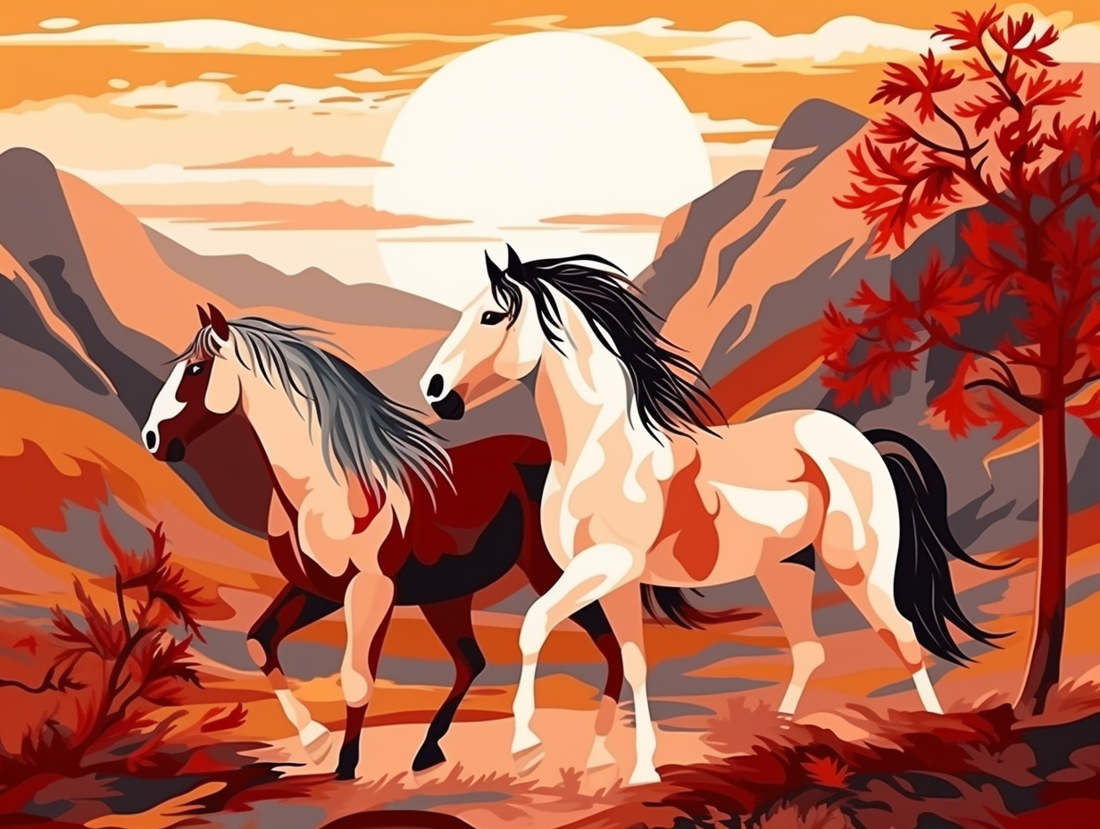 illustration of mustang-horses