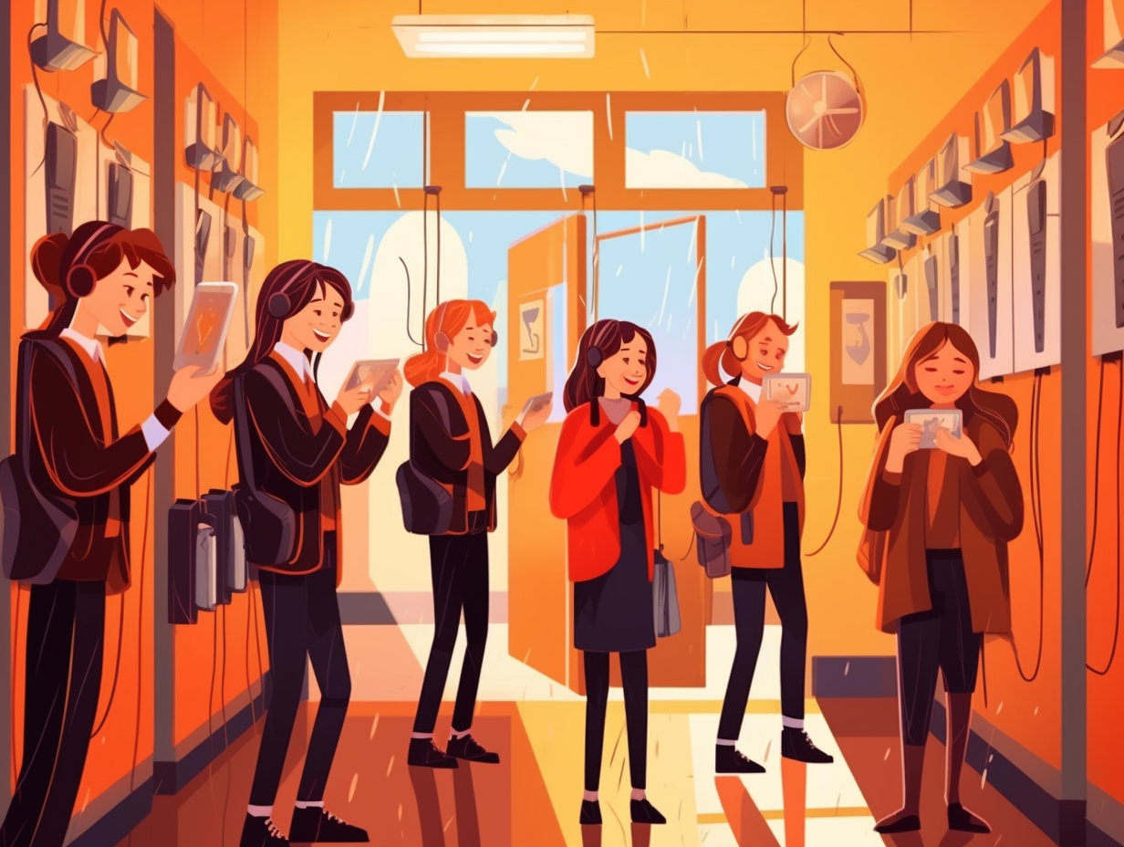 illustration of phones-in-school