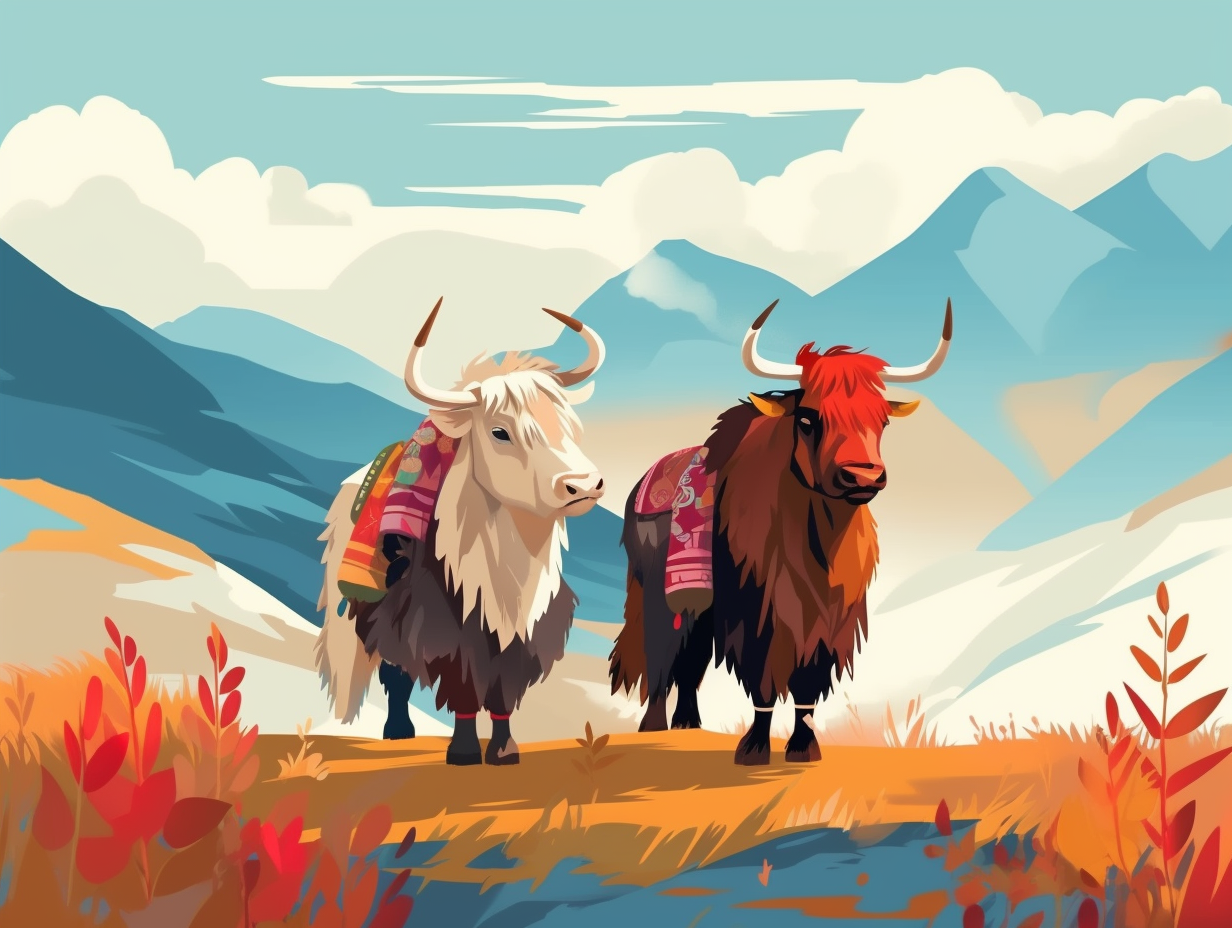 illustration of yaks